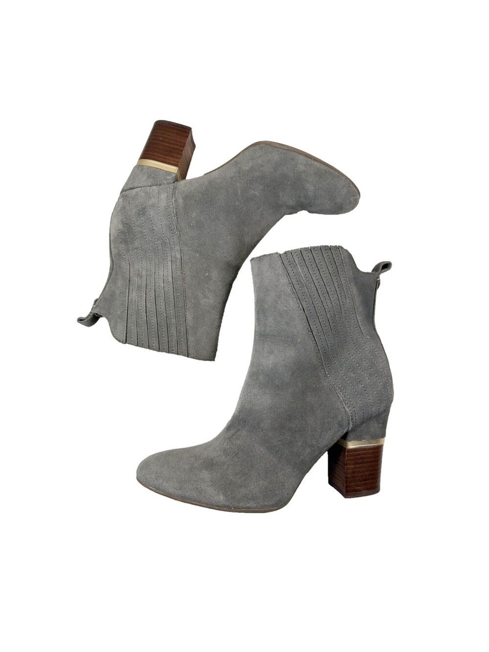 Lucca Lane Jadia Size 10 Gray Suede Block Heel Ankle Boot Pull On Booties